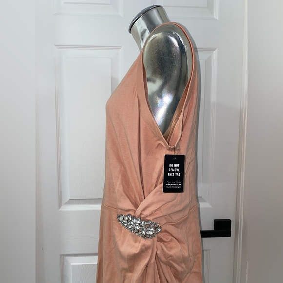 Nwt express brooch side sleeveless t-shirt dress rhinestone embellished XL peach - Picture 2 of 9
